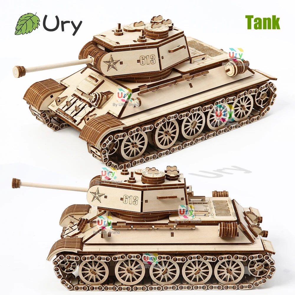 Ury 3D Wooden Puzzle WW2 Military Challenger Main Battle Tank MBT Assemble Model DIY Kits Toy Desk Decoration Gifts for Kids Boy
