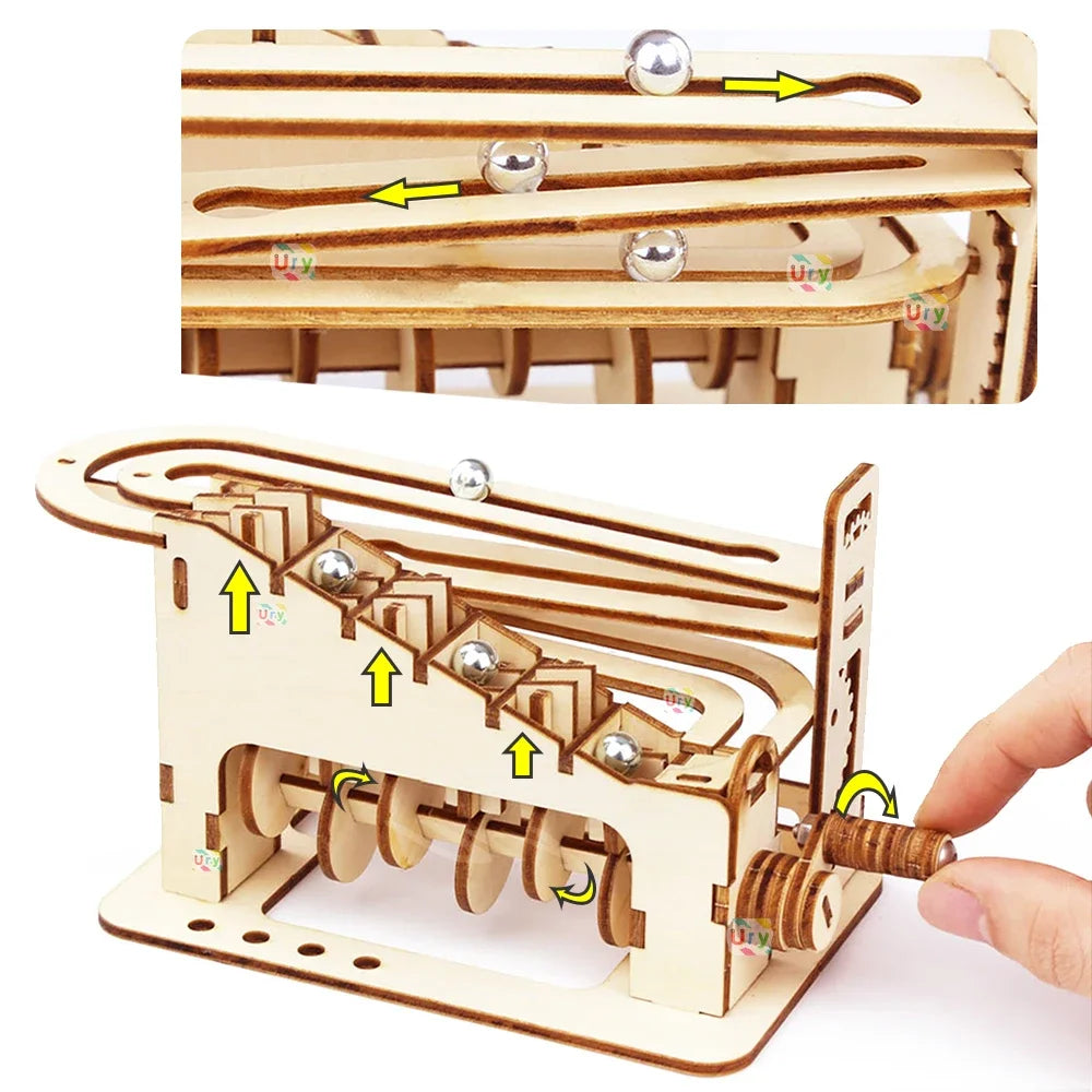 Ury 3D Wooden Puzzle Mini Marble Run Set DIY Mechanical Track Manual Model Building Block Kits Assembly Toy Gift for Teens Adult