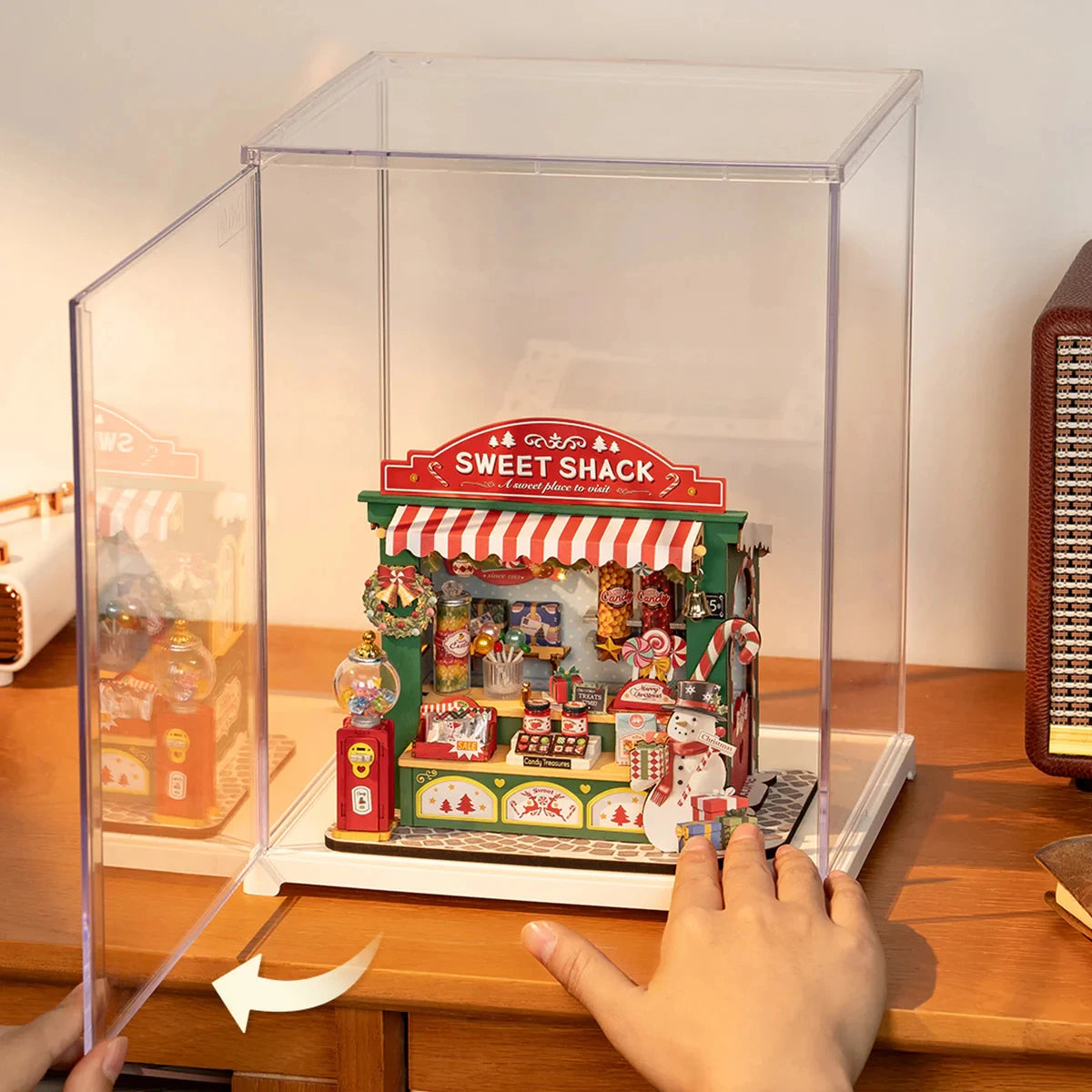 ROBOTIME Rolife Clear Display Case Portrait Size with Front Door Stackable Design Dust Proof Showcase for Miniature Houses