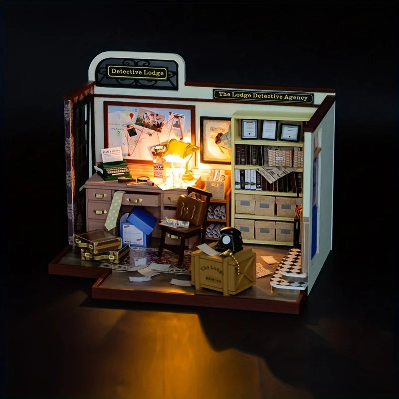 Magic Detective Agency DIY Miniature House 3D Wooden Model Kit, Creative Birthday & Christmas Gift Black Friday