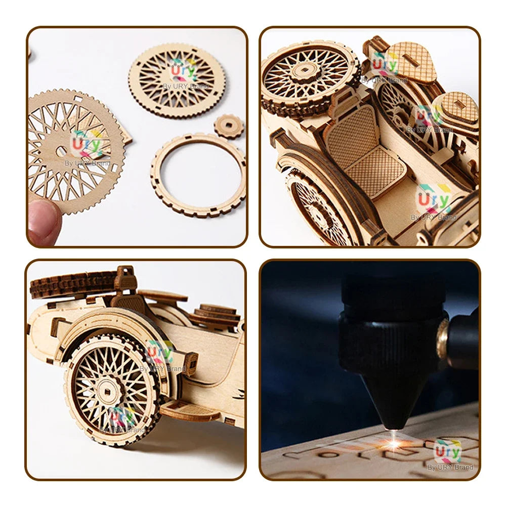 3D Wooden Puzzle Motorboat Three Wheels Motorcycle Jigsaw Child Montessori Educational DIY Models Toys Gift for Adults Boys