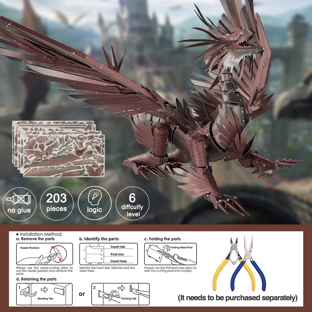 Piececool 3D Metal Puzzles Hellstrom Dragon Jigsaw Model Building Kits for Adult DIY Set Creative Toys for Brain Teaser