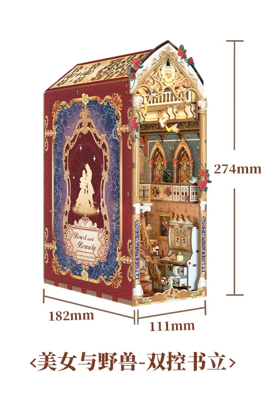 Tonecheer Beauty and The Beast Bookend Book Nook Diorama Model Kit 3D Wooden Puzzle Wooden Dollhouse Decoration Birthday Gift