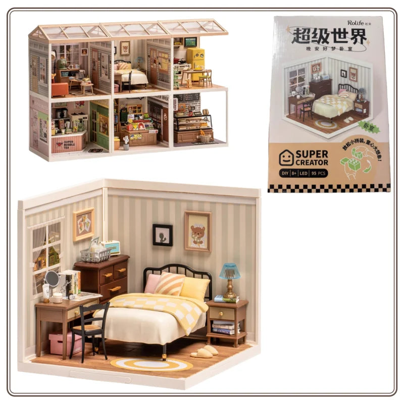 In Stock Robotime Rolife Building Block Kits 3D Puzzle Toy Super Store Sweet Dream Bedroom Plastic DIY Miniature House Kit