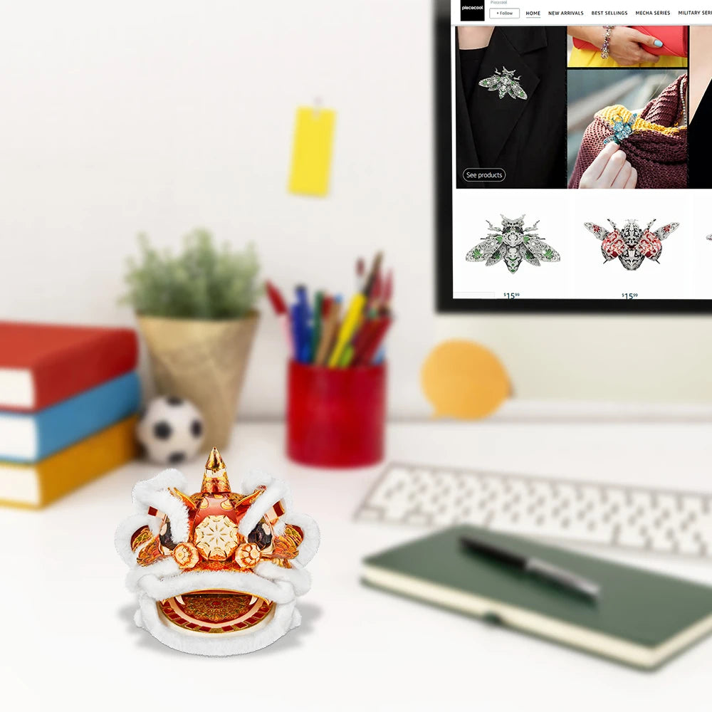 Piececool 3D Model Kits Chinese Traditional Dancing Lions Metal Puzzles DIY Toys Jigsaw for Adult Brain Teaser Creative Gifts
