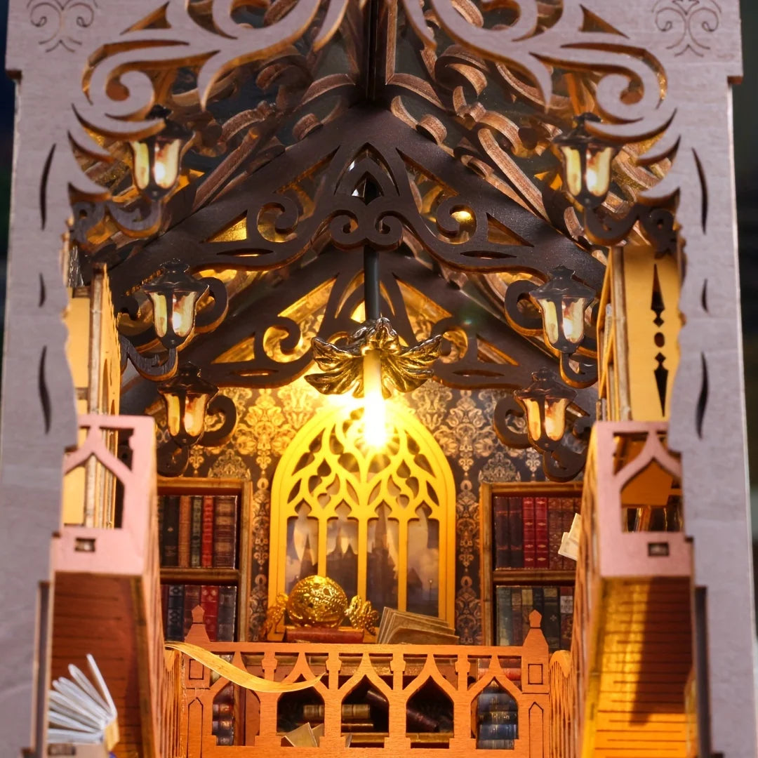 DIY Miniature House Bookend Sensor Light, Wooden Craft Kit for Adults - Magic Bookshelf Decor, Creative Christmas Gift Collectio