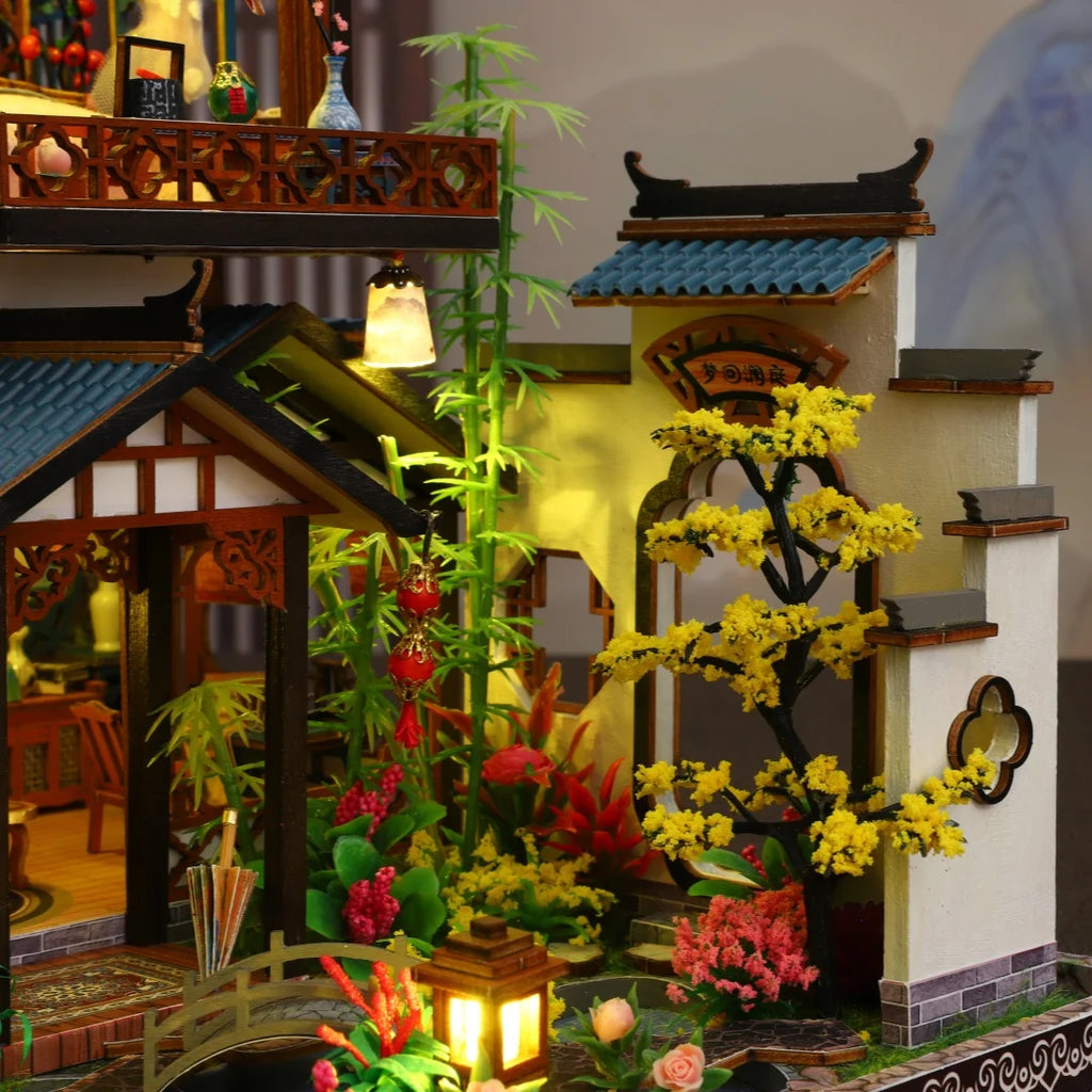DIY Elegant Orchid Pavilion Miniature Kit - Handcrafted 3D Book Nook Model with Ancient Chinese Style, Creative Christmas Black