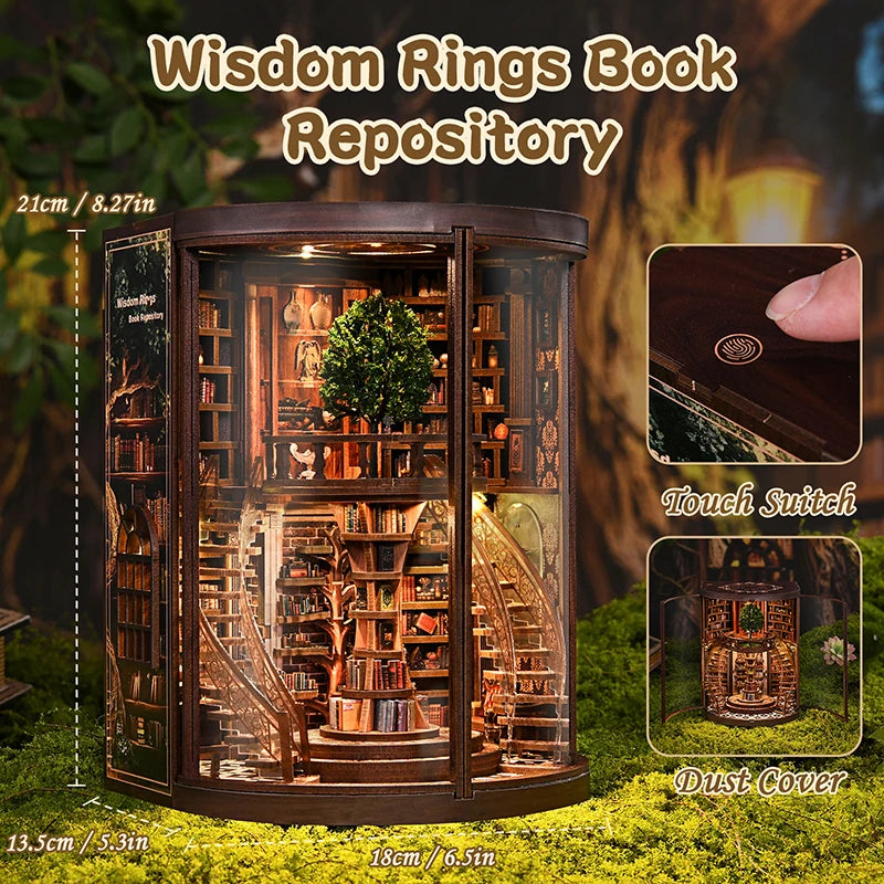 3D Book Niche "Wisdom Ring" DIY Miniature House Assembly Model - Micro-Scale Diorama Bookstand, Creative Gift