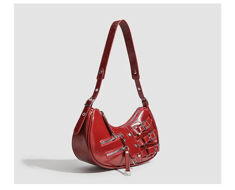 Korean Style High-end Feely2k Spicy Girl Underarm Bag 2024 New Street Trendy Cool Motorcycle Bag Fashionable Versatile Shoulder