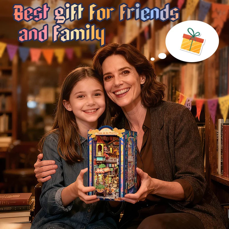 CUTEBEE DIY Miniature House Book Nook Kit - Laser Cut 3D Wooden Puzzle for Adults, Creative Bookshelf Insert & Home Desk Decor