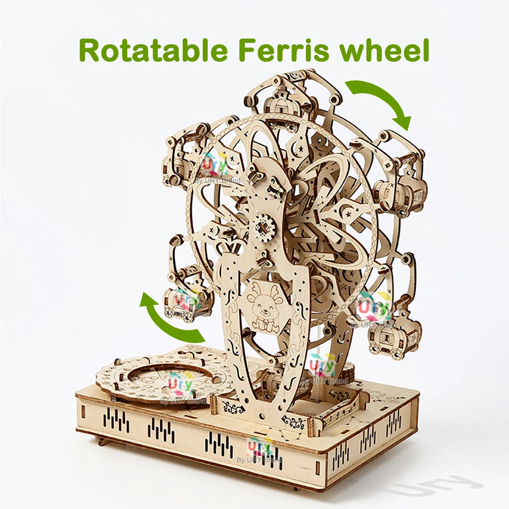 Rotatable DIY 3D Wooden Puzzles Dreamy Princess Ferris Wheel Music Octave Box Model Mechanical Kits Decor Toys Gifts for Kids