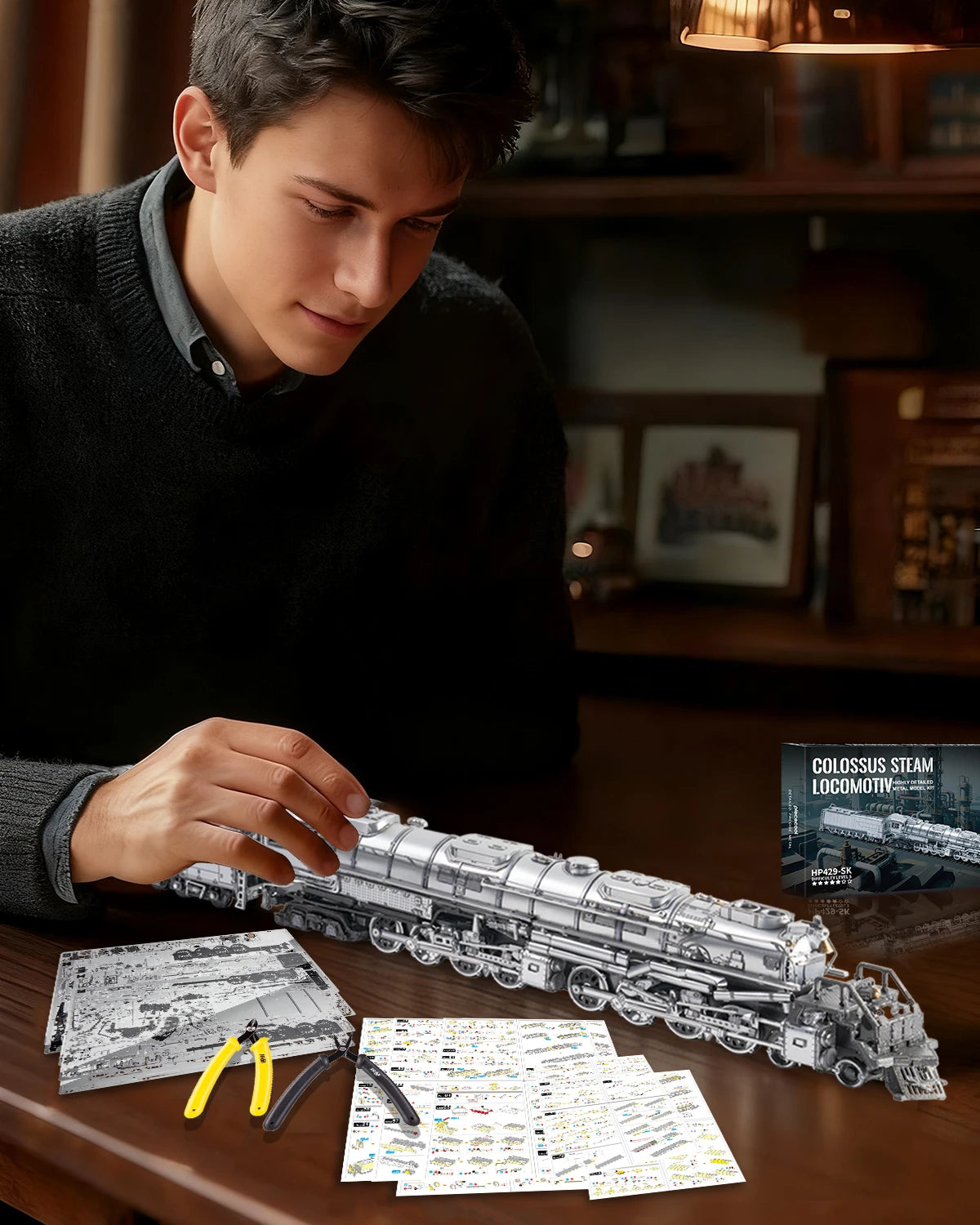 Piececool 3D Metal Model Kits for Adult Colossus Steam Locomotiv Assembly 3D Metal Puzzles for Brain Teaser Best Christmas Gifts