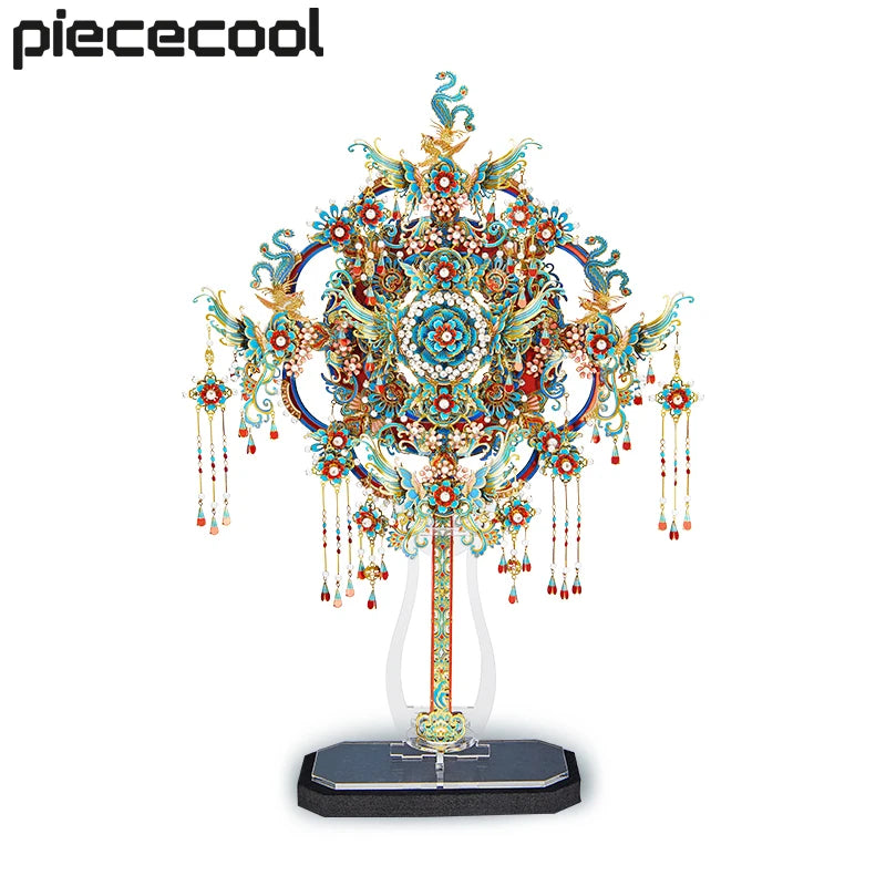 Piececool 3D Metal Model Kits Puzzles Kingfisher Fan Chinese Style Model Building Kits Assembly Jigsaw DIY for New Year Gifts