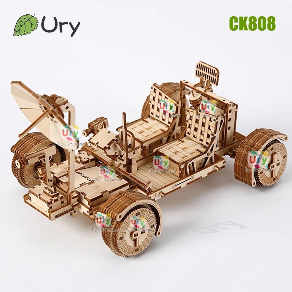 Ury 3D Wooden Puzzle Truck Lunar Rover Space Car Movable Retro Exploration Vehicle Assembly Model DIY Decoration Gift for Kids