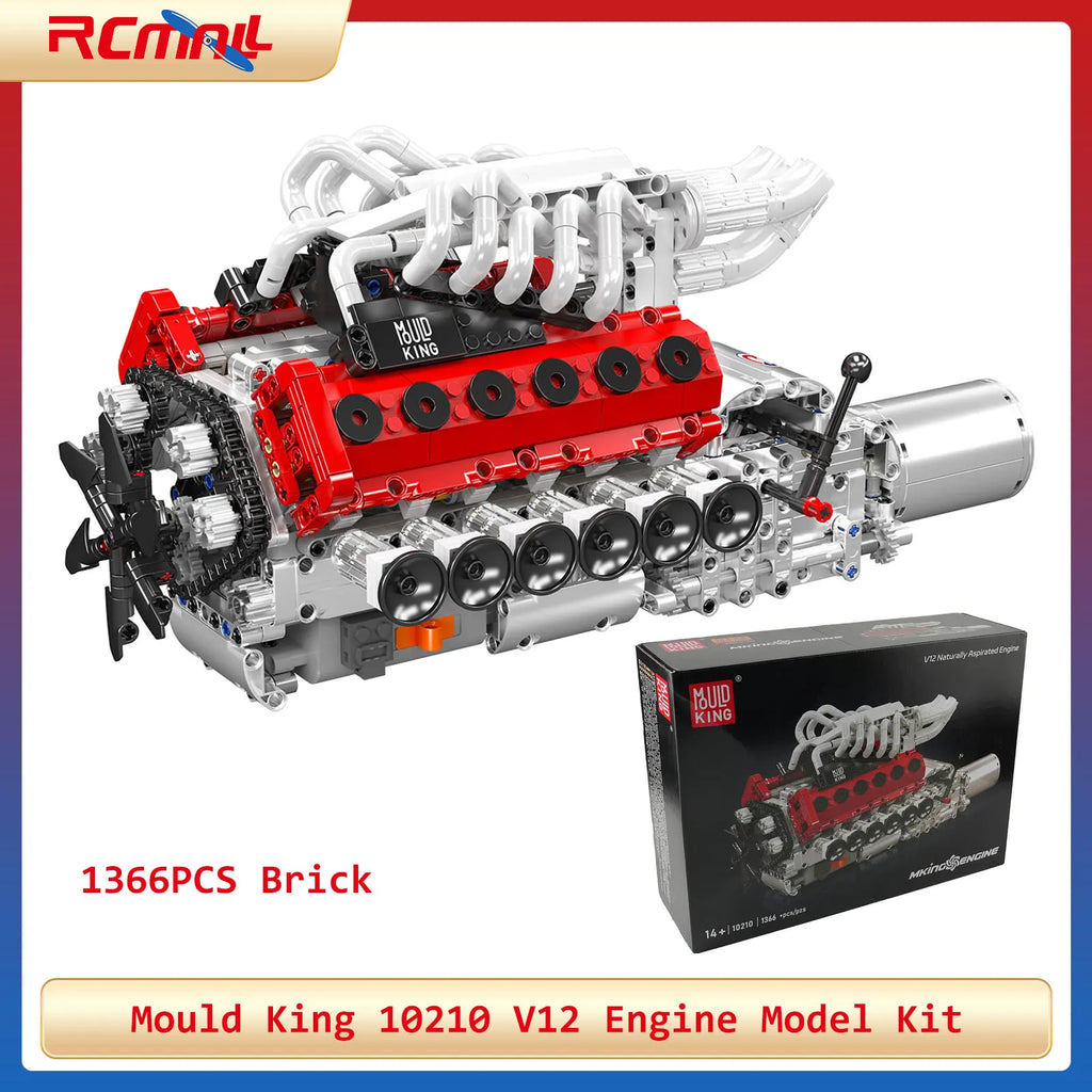 Mould King 10210 V12 Engine Model Kit DIY Mechanical Building Set STEM Educational Toy Mini Car Engine Replica