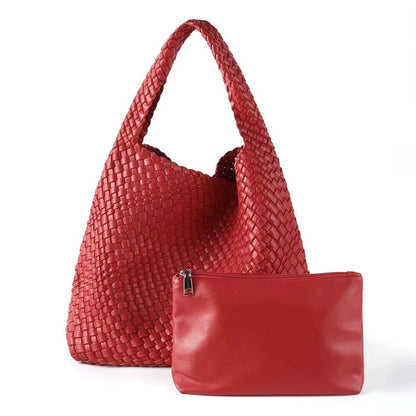2025 Fashion Soft Hobo Weave Shoulder Handbag With Insert Organizer Woven Vegan Leather Top-handle Tote All-Match Underarm Bag
