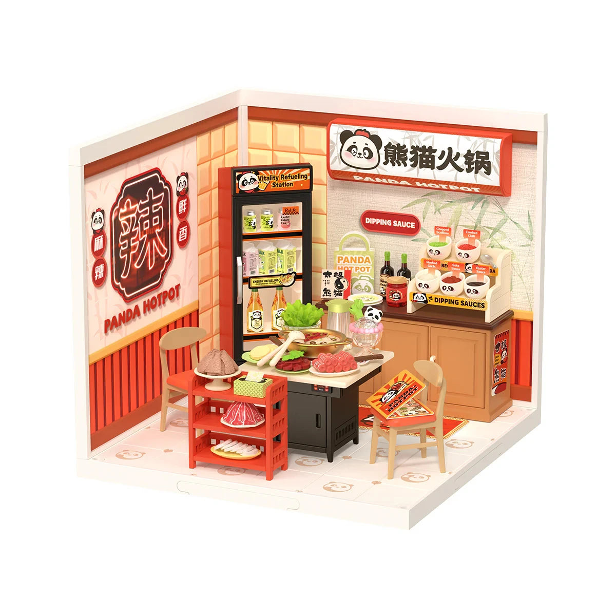 Rolife Panda Hot Pot DIY Modern Miniature Assembly Model Kit Tiny Accessories Themed Diorama For Stress Relief Kids Adults