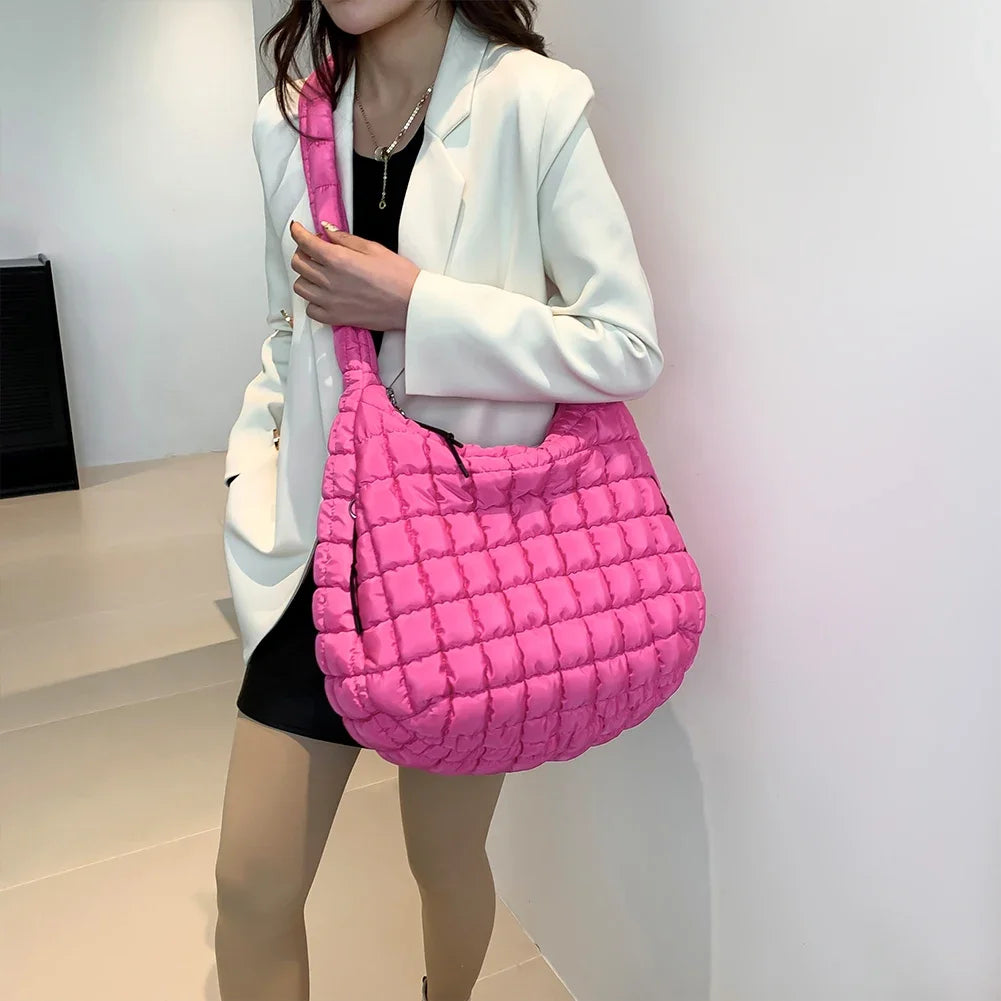 Quilted Bubbles Shoulder Bags Women Large Capacity Sling Bag Puffer Padded Fashion Satchel Bag Casual Solis Color Crossbody Bags