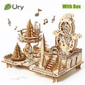 3D Wooden Puzzle Christmas Amusement Park Deer Carriage Music Box with Light Assembly Toy for Kid DIY Model Decoration for Gifts