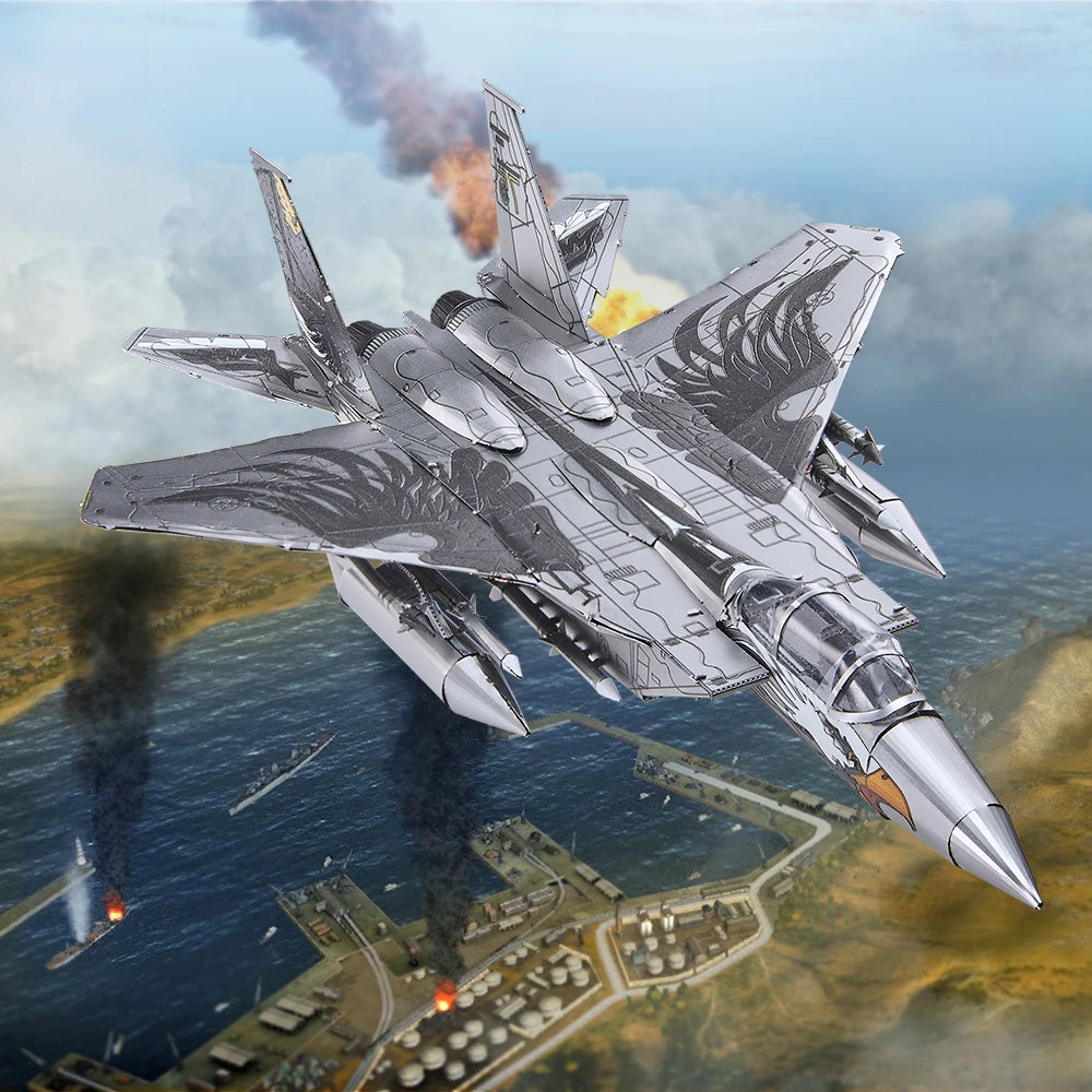 Piececool 3D Metal Puzzles F-15 Fighter Assembly Model Kits for Adult DIY Fighter Aircraft Jigsaw for Collection Birthday Gifts