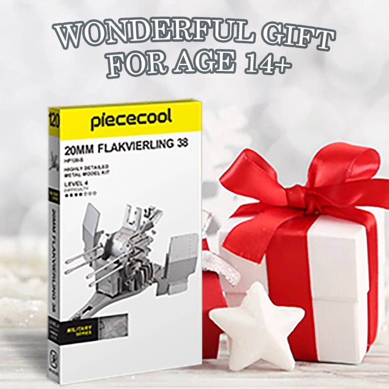 Piececool 3D Metal Puzzle 20MM Flakvierling 38 Model Building Kits Teen Toys Assembly DIY Set for Adult Birthday Gifts