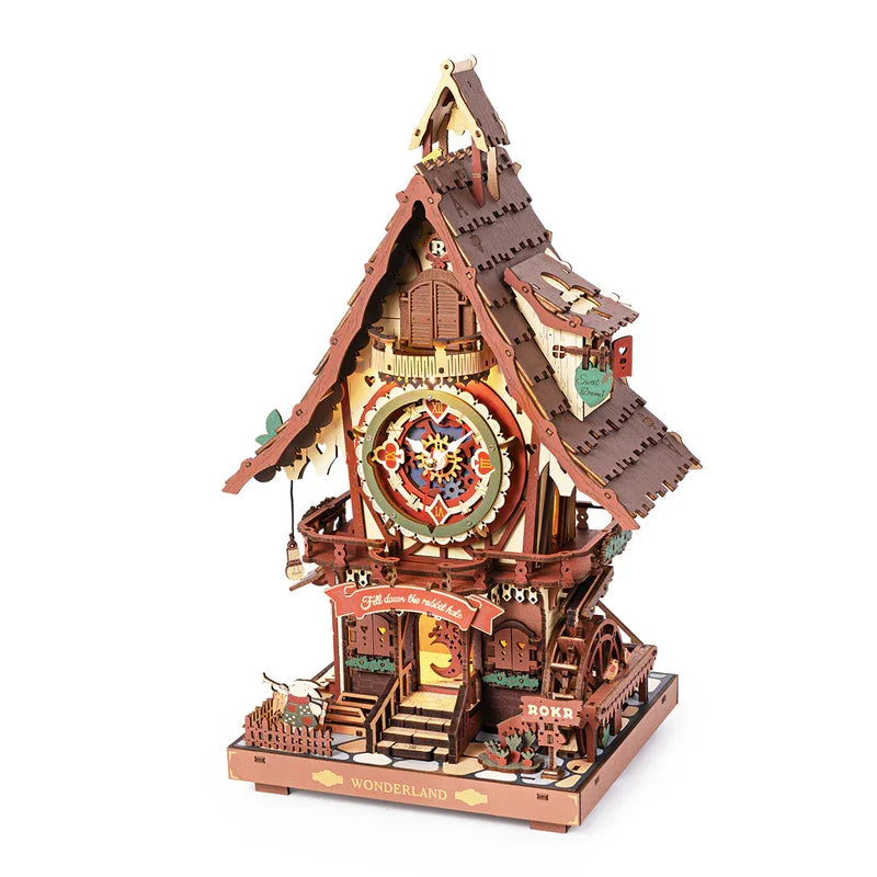 Robotime Rokr 3D Wooden Puzzle Cuckoo Clock Kit Black Forest Style with Working Bird  DIY Clock Model Kit for Kids Adults Model