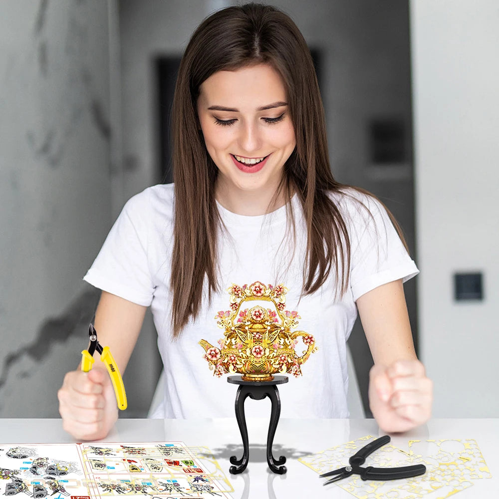 Piececool 3D Metal Model Kits Jade Tea Pot Puzzles Jigsaw Assembly DIY Set for Adult Creative Gifts for Home Decoration 185pcs