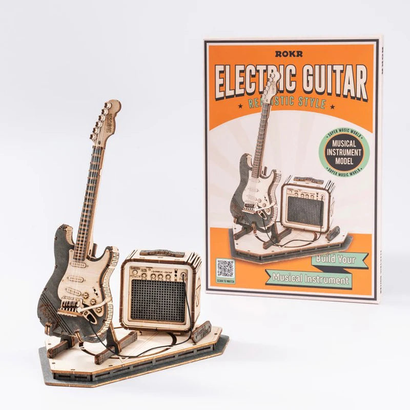 Robotime Electric Guitar 3D Wooden Puzzle for Kids Adults Assembly Creative Toys Building Block Set for Christmas Gifts