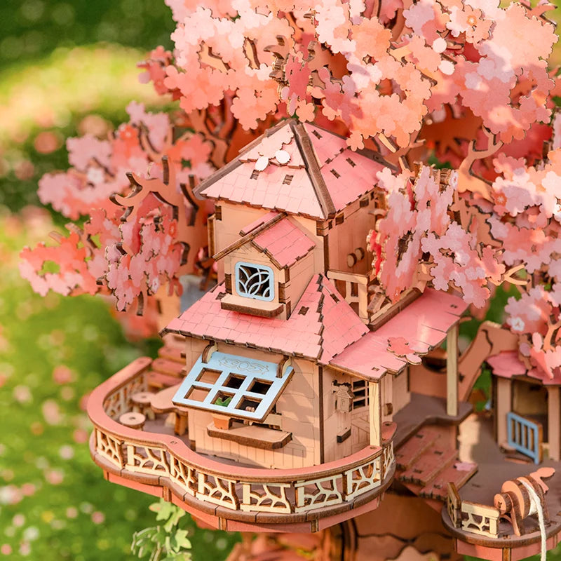 Robotime Rolife Sakura Tree House Model Kits 3D Wooden Puzzles Home Decor Gift Women Girls Boys for Adults