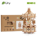 Rotatable DIY 3D Puzzles Carousel merry-go-round Music Octave Box Wooden Model Mechanical Kits Assembly Decor Toys Gift for Kids