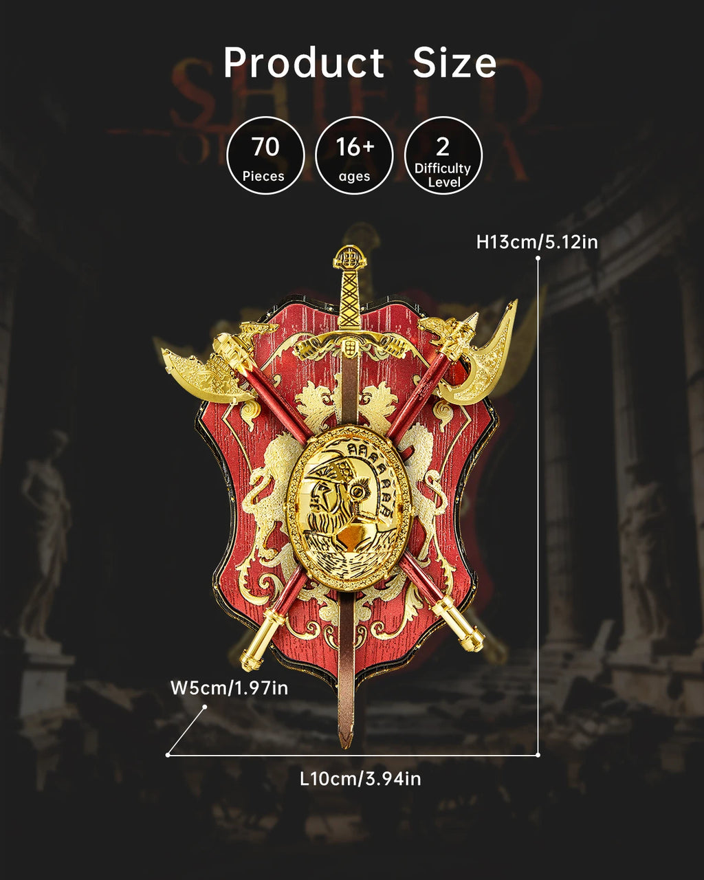 Piececool 3D Metal Model Kits Shield of Sparta 3D Metal Puzzles for Adult to Build Jigsaw Diy Kit for Home Decoration