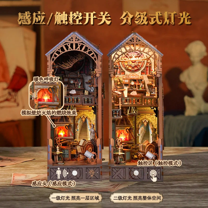 Tonecheer Monster Carnival Bookend Wooden Puzzle Building Blocks Diorama Model Kit 3D Book Nook Dollhouse Decoration Birthday