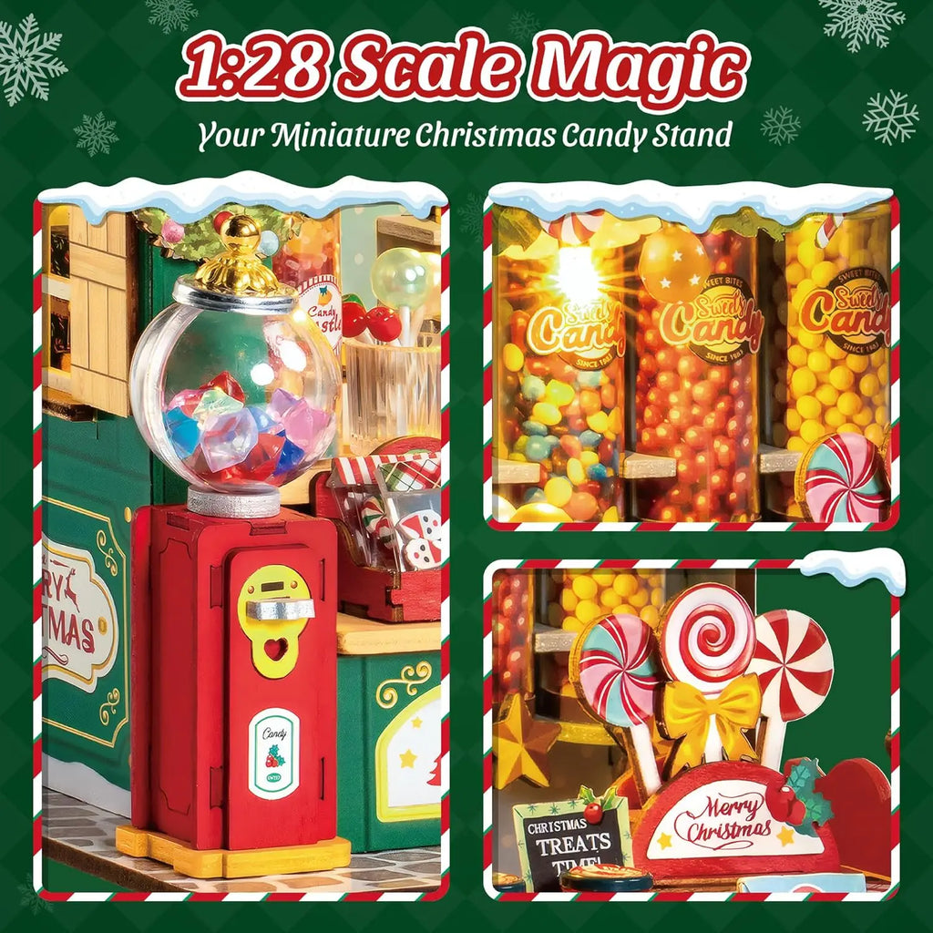 Robotime Miniature House Kit Christmas Candy Stall 170-Piece Model Kit Dolls House 3D Puzzle Mini House Christmas Decor