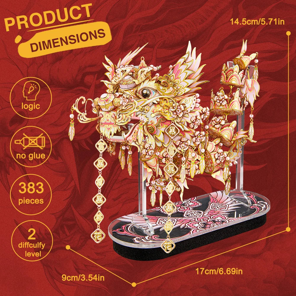 Piececool 3D Metal Puzzles Lucky Dragon Assembly Model Kits Jigsaw DIY Toy Creative Gifts for Chinese New Year Craft 383 pcs