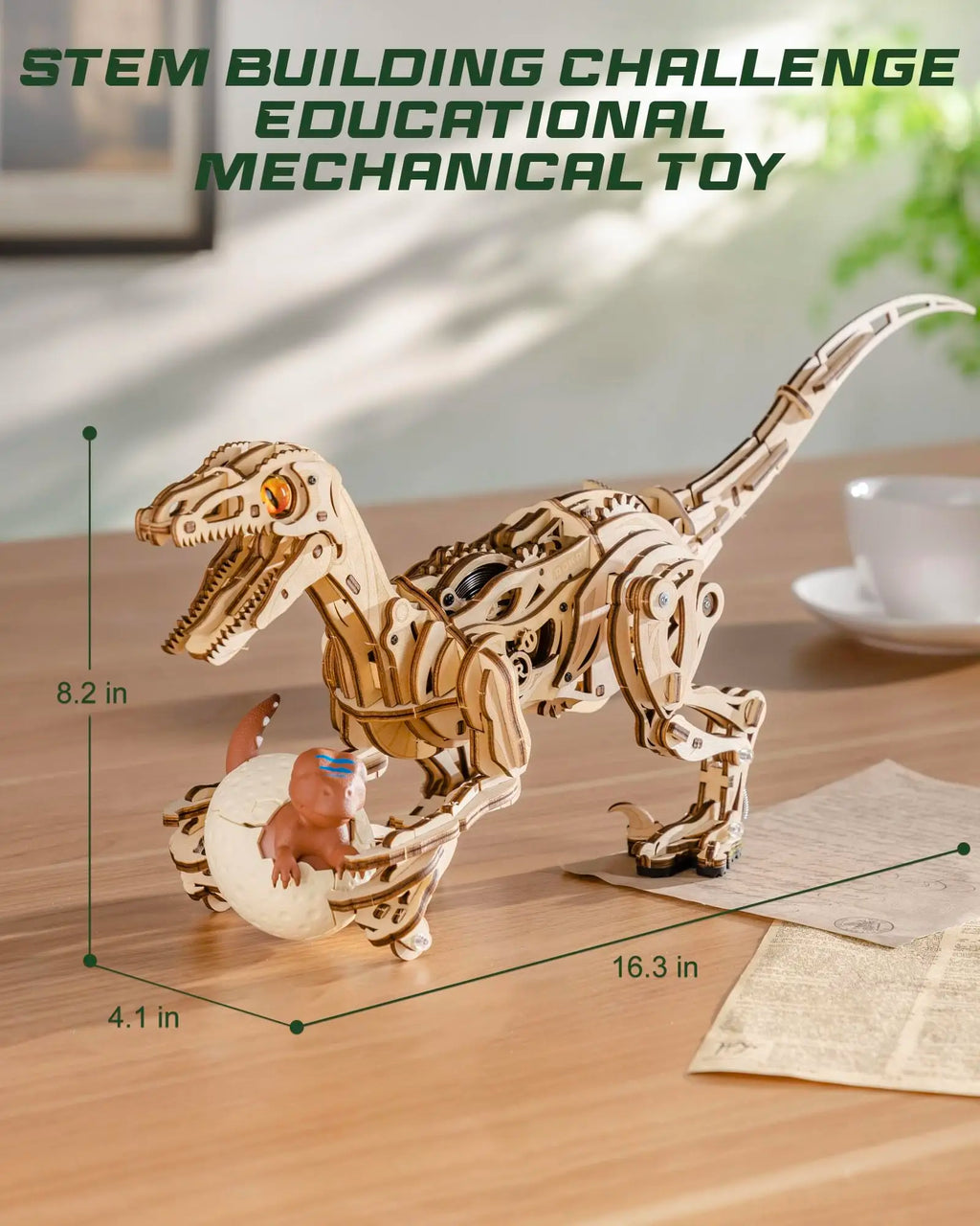 Robotime Rokr Velociraptor Mechanical 3D Wooden Puzzle Dynamic gears Creative Relaxing Gift for Craft lover Kids Adults