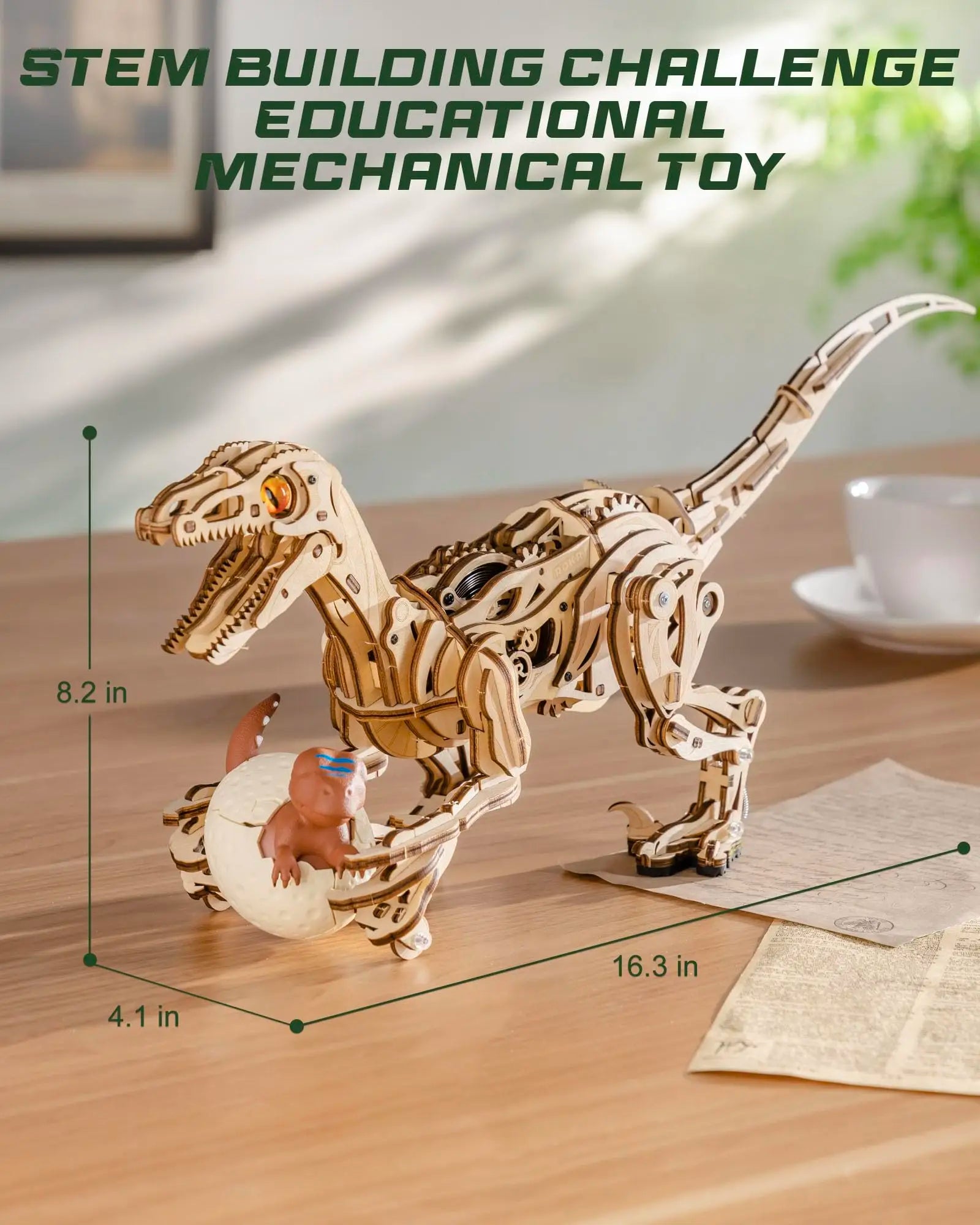Robotime Rokr Velociraptor Mechanical 3D Wooden Puzzle Dynamic gears Creative Relaxing Gift for Craft lover Kids Adults