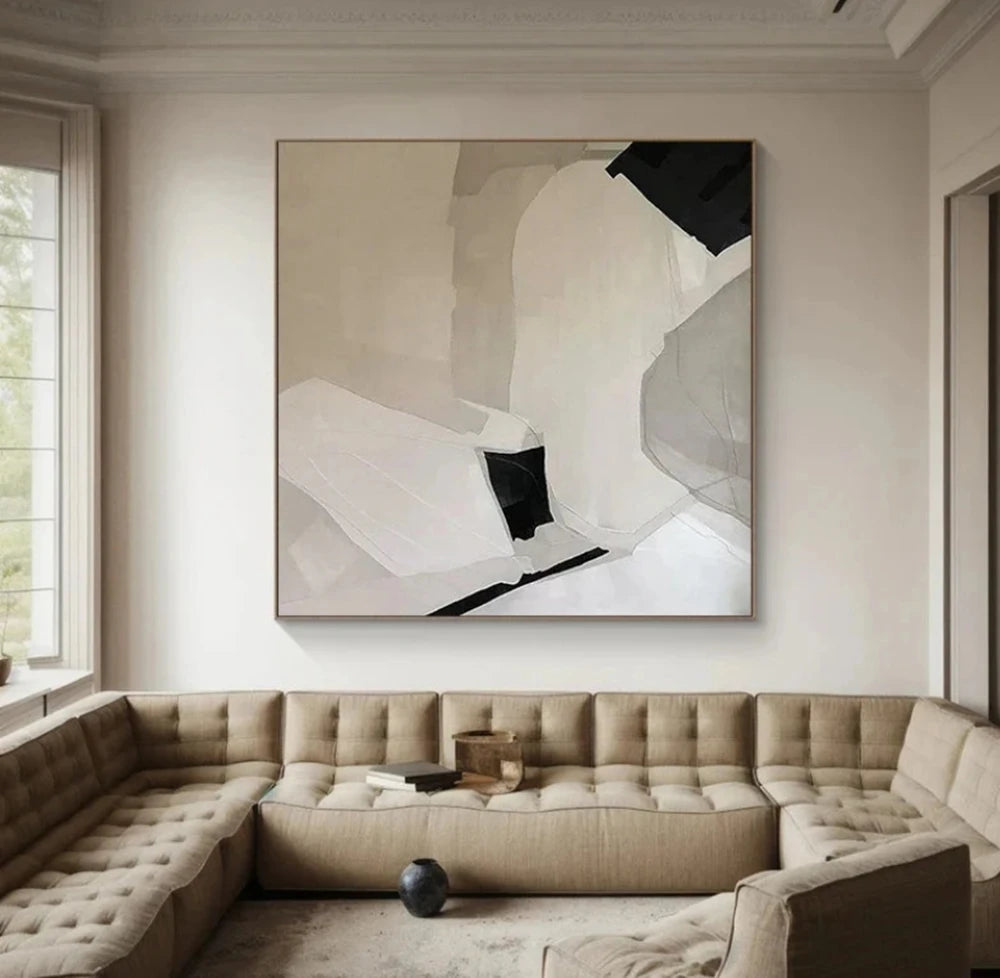 Office Living Hotel Room Home Wall Art Decor Beige Texture Wabi Sabi Large Pure Beige Minimalist Painting on Canvas