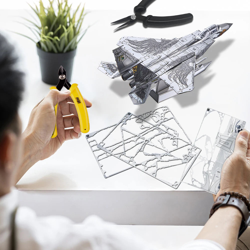 Piececool 3D Metal Puzzles F-15 Fighter Assembly Model Kits for Adult DIY Fighter Aircraft Jigsaw for Collection Birthday Gifts