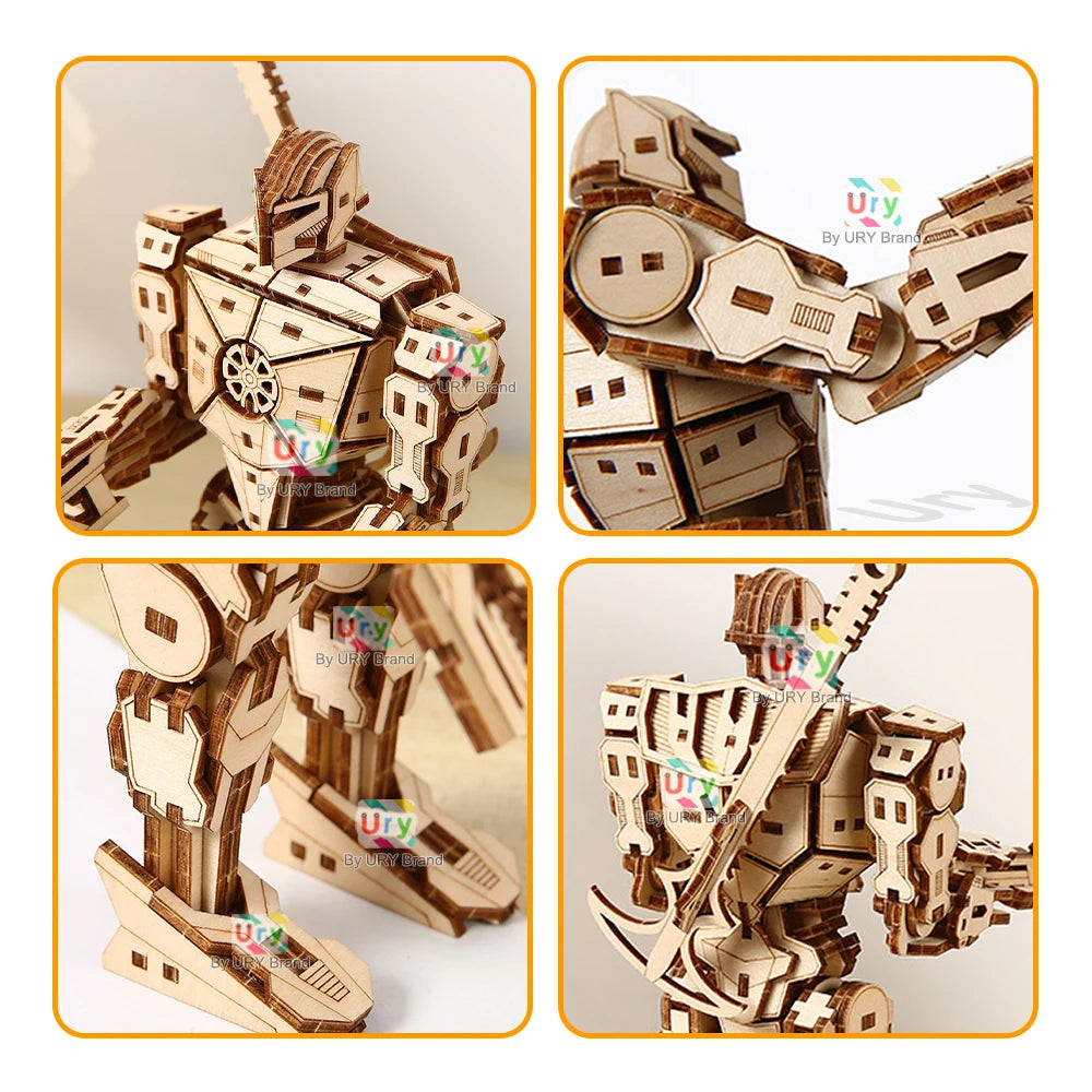 Ury 3D Wooden Puzzle Robot Armored Mech Mechanical Combat Warrior Fighter Assembly Model DIY Toys Decoration Gift for Boys Kids