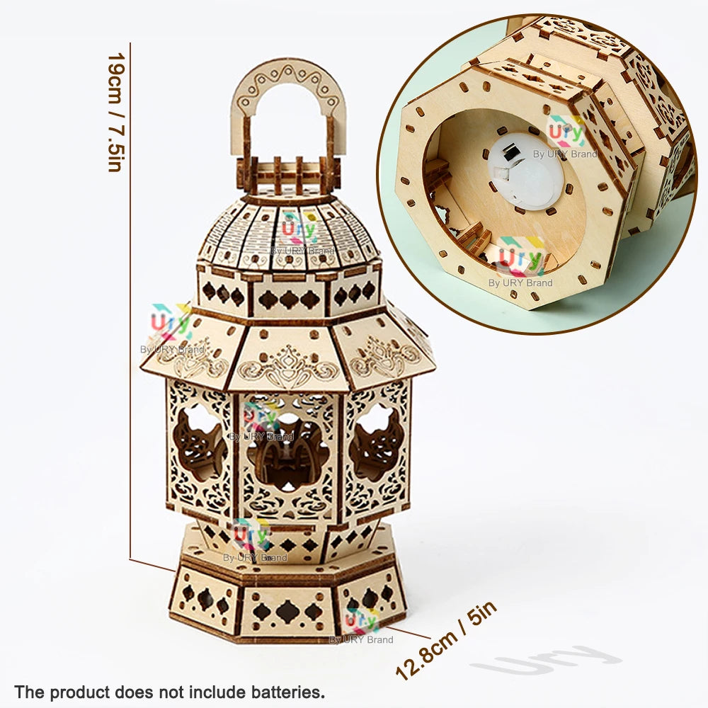 URY 3D Wooden Puzzle Hand Lantern Vintage Light Bedside Lamp Model Assembly Building Kits Desk Decoration Gifts for Teens Adults