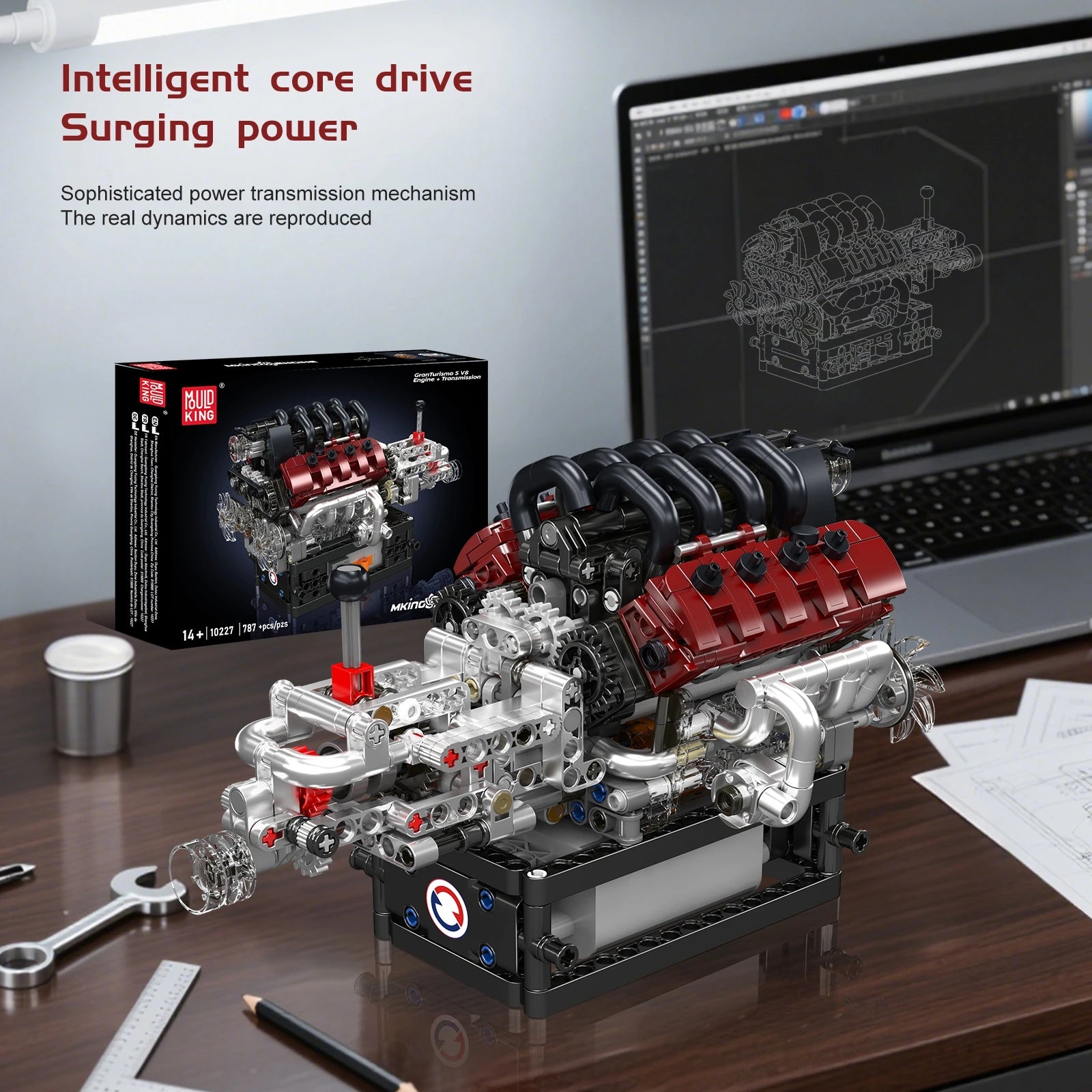 Simulation 10227 V8 Engine Model Technology Building Blocks With Motor+Transmission 787Pcs Assembled Collectible MOC Bricks Gift