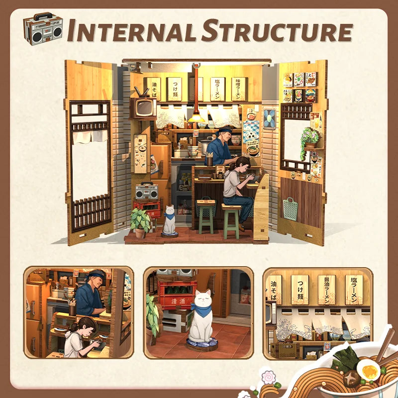 CUTEBEE Book Nook Kit DIY Music Box Wooden Doll House with Touch Light Miniature Model for Amazing Gifts Oishii Kyoto