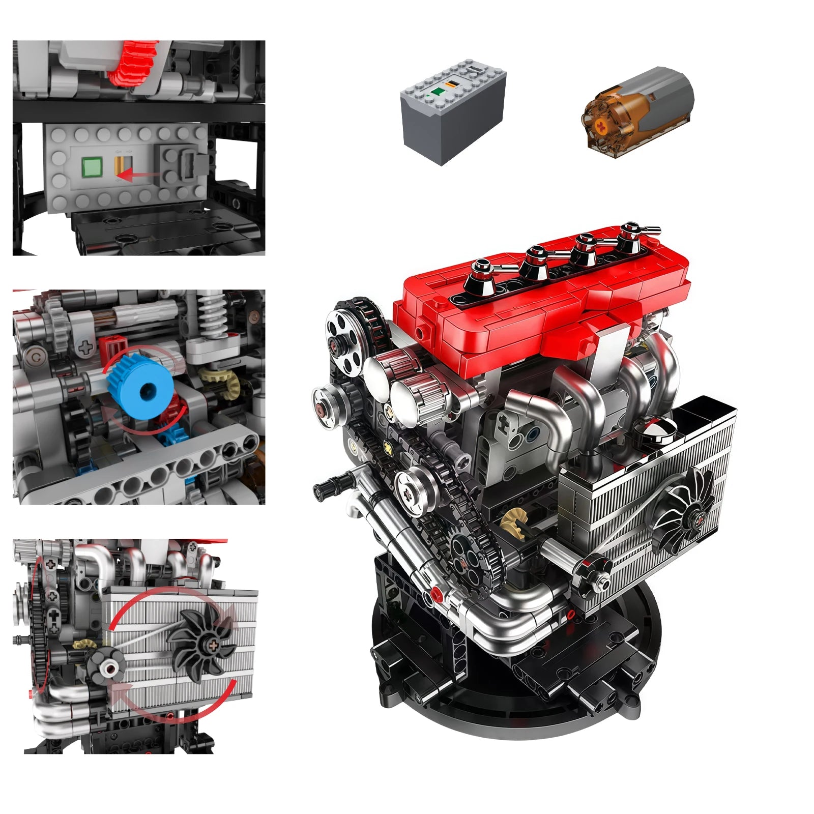 Mould King 811pcs 10235 Retro Inline 4-cylinder Engine Model Small Building Blocks Model PF Motor Display Holiday Gift For Kids