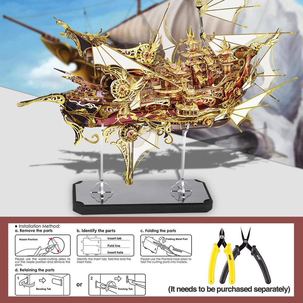 Piececool 3d Metal Puzzles Nine Heavens Boat Ship Model Building Kit DIY Toy Jigsaw for Adult Brain Teaser Creative Gifts 701pcs