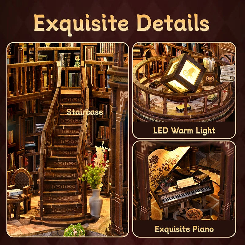 DIY Dream Study Book Nook - Wooden 3D Puzzle Bookend Kit, Creative Handmade Bookshelf Insert Model House Gift