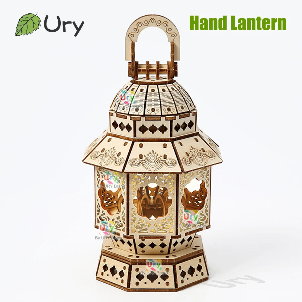 URY 3D Wooden Puzzle Hand Lantern Vintage Light Bedside Lamp Model Assembly Building Kits Desk Decoration Gifts for Teens Adults