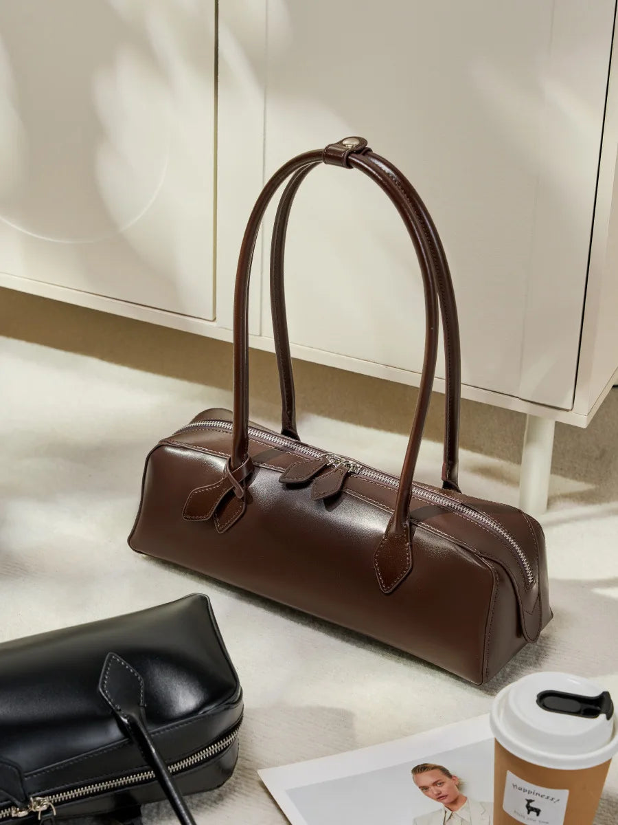 2025 New Genuine Leather Women's Shoulder Bag luxury Cowhide ladies handbag baguette bag female Commuter Shopping Underarm Bag