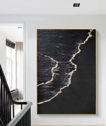 Handmade Modern Black Painting 3D Abstract Canvas Wall Art Oil Painting for Home Living Room Decor