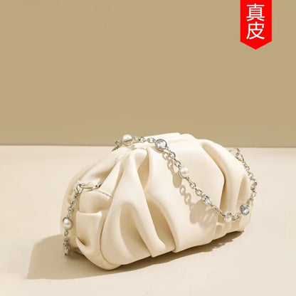 fashionable and high-end, niche design pleated underarm bag for women's Summer 2025 new leather crossbody cloud bag