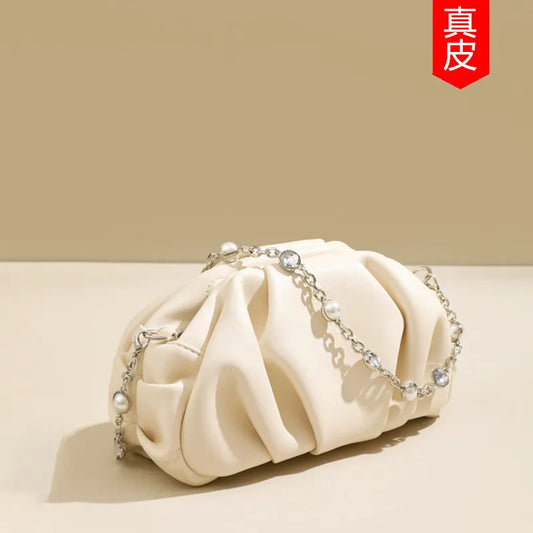 fashionable and high-end, niche design pleated underarm bag for women's Summer 2025 new leather crossbody cloud bag